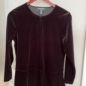 Ralph Lauren black velour dressy top, size petite medium